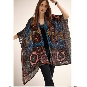 Johnny Was BURNOUT VELVET SHAWL Oversize Medium New Boho patchwork
